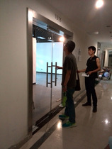 Nanjing office glass door fingerprint access control attendance stainless steel edge spring door office building induction door