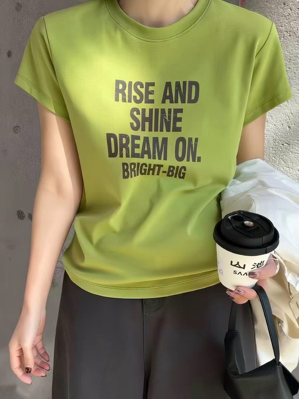 Saierstudio Korean Letter Print Short-Sleeve T-Shirt for Women 2026 Spring Base Shirt High-End Top