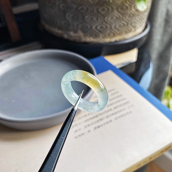 No. 15 distant sunflower myanmar natural grade a jade ring ice type yellow jade floating flower jade ring certificate