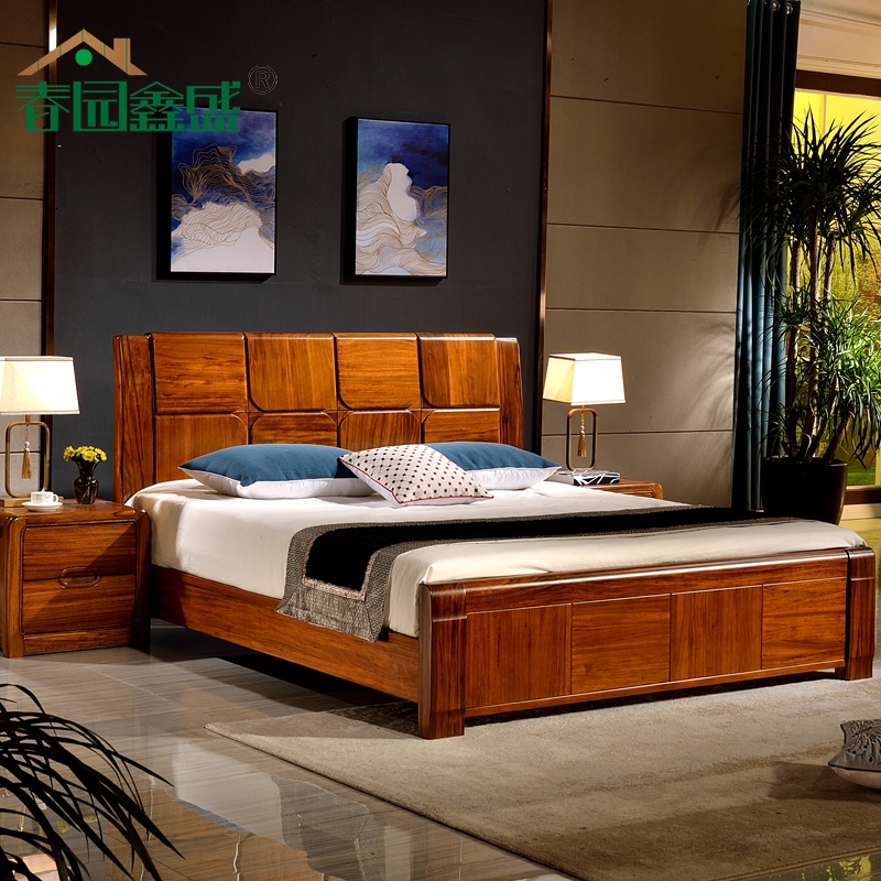 Pure solid wood bed big ebony wood 1 8 meters 1 5 single double high box storage wedding bed furniture PK black walnut