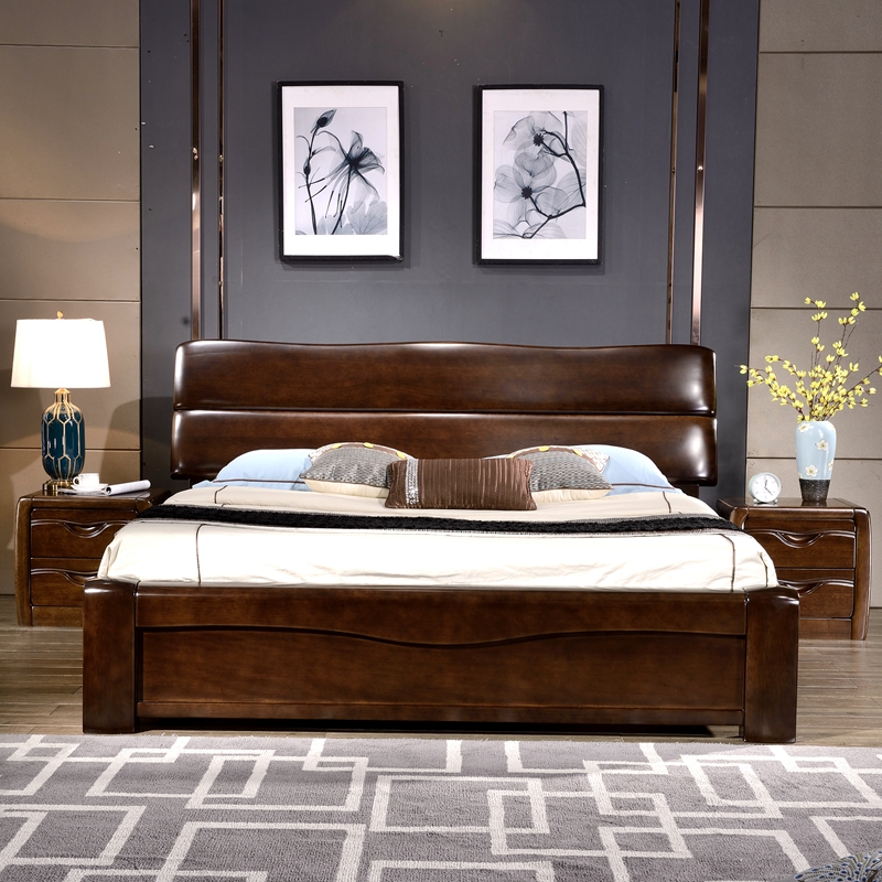 Clear cabin full solid wood black walnuts wood bed 1 5 m 1 8 m Double beds thick and modern Chinese furniture pk ukim wood