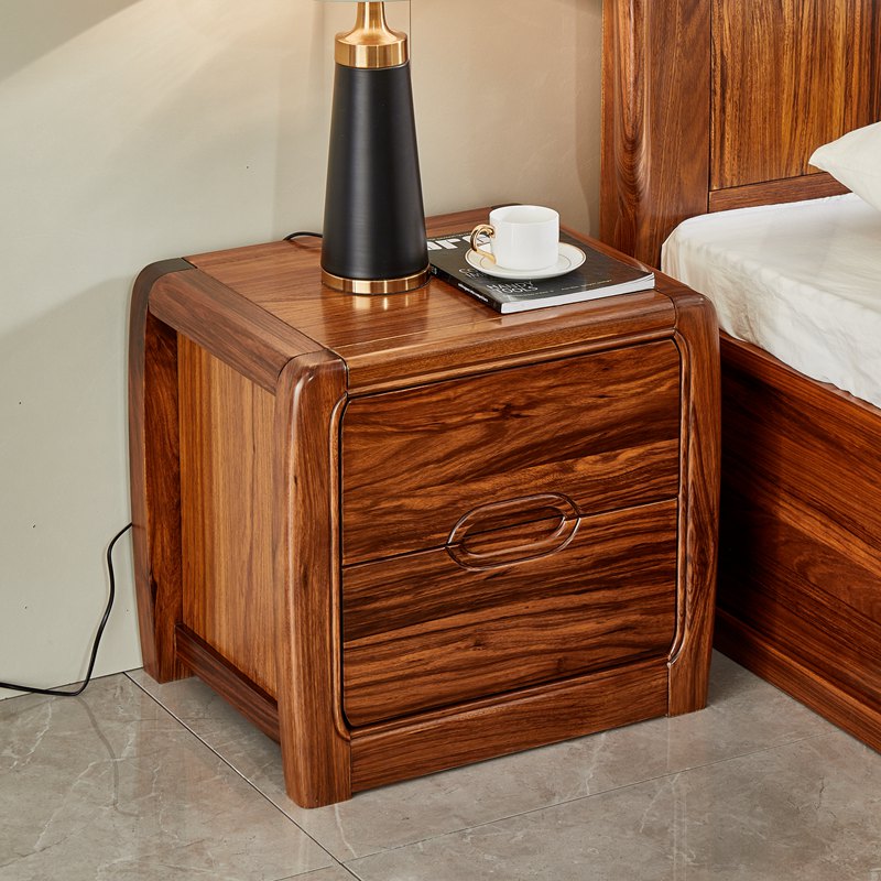 Full solid wood Ukim wood bed head cabinet bedside cabinet Double pumping modern Chinese storage bedroom furniture