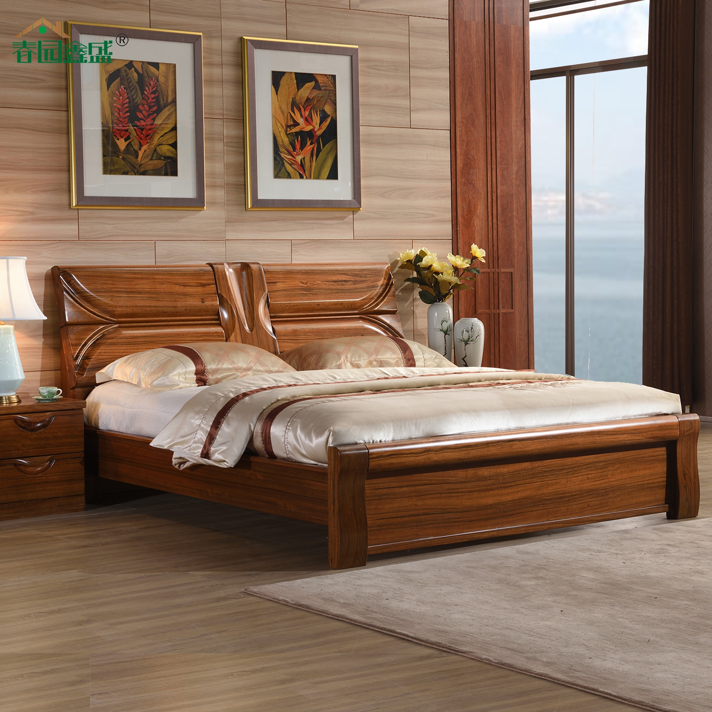 All solid wood small ebony wood bed 18 meters thick double Chinese style bedroom furniture PK black walnut