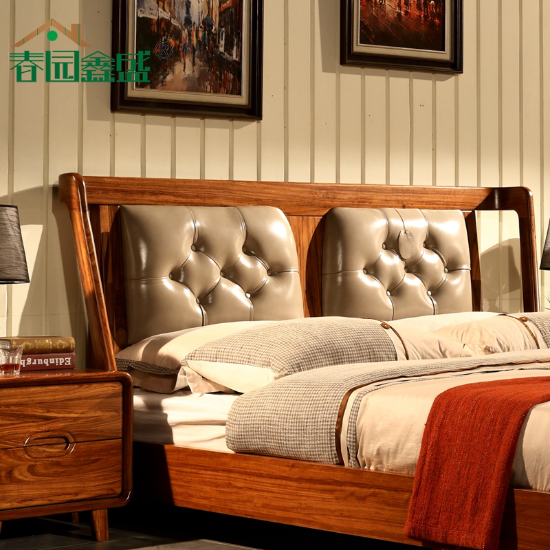 Full - solid wooden furniture furniture double with soft - soft - lean furniture of northern European high - box storage