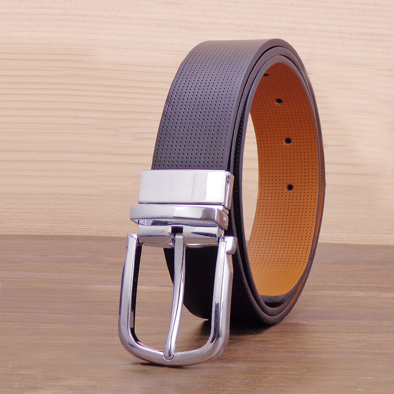 Rotating pin buckle, double-sided belt with ventilation holes, 2 belts, genuine leather belt, men's business casual cow leather trouser belt - Taobao