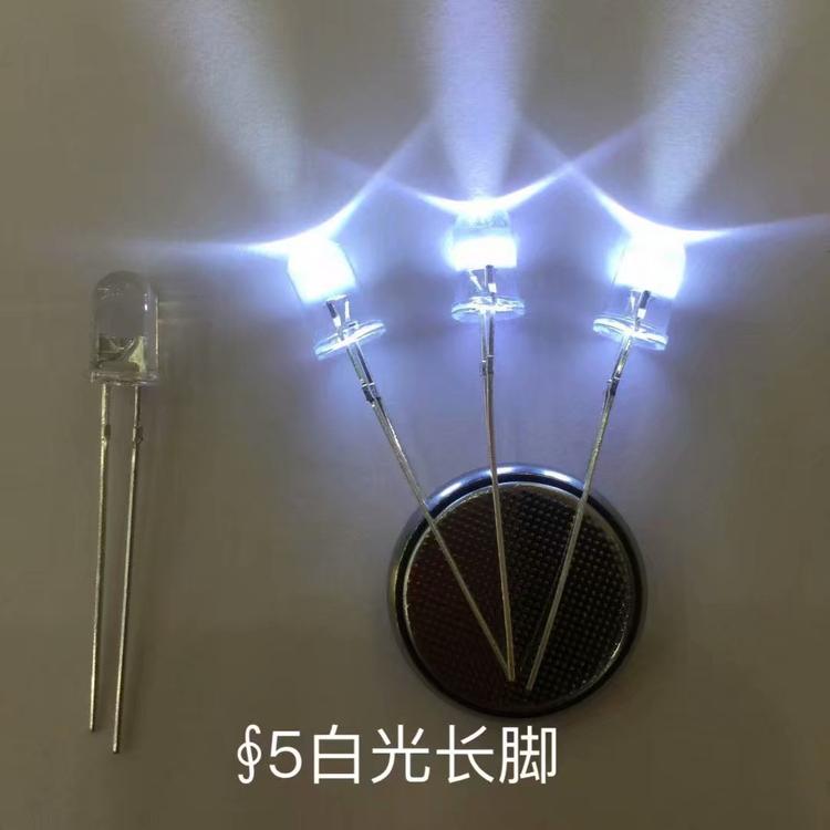 5mm白发白 f5超高亮白光 高亮白灯 圆头灯珠 车灯 LED发光二极管