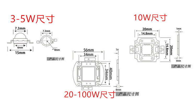 3W-100W紫光大功率灯珠 扫描打印验钞防伪检测UV固化紫光led灯珠