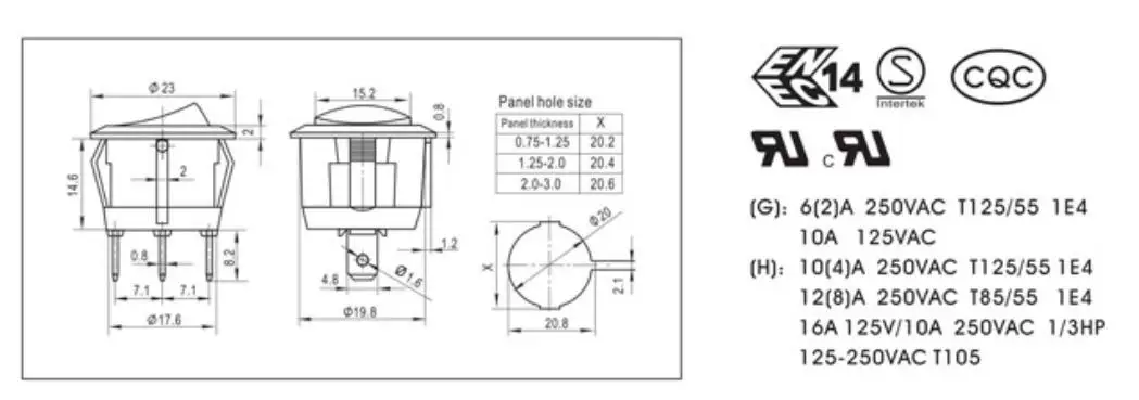 Круглая красная кнопочная качающаяся выключатель RLEIL RL3-5 6(2)A 250VAC T125/55 1E4