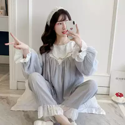 Cotton cloth women's pajamas women's spring and autumn fashion bubble sleeves Palace princess style set long sleeve winter home wear