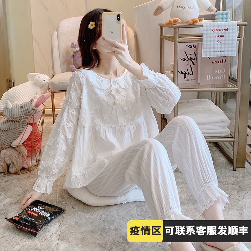 Sleepwear woman 2022 New spring and fall net red popcorn Pure Cotton Cute Palace Wind Autumn Long Sleeve Summer Home Dress