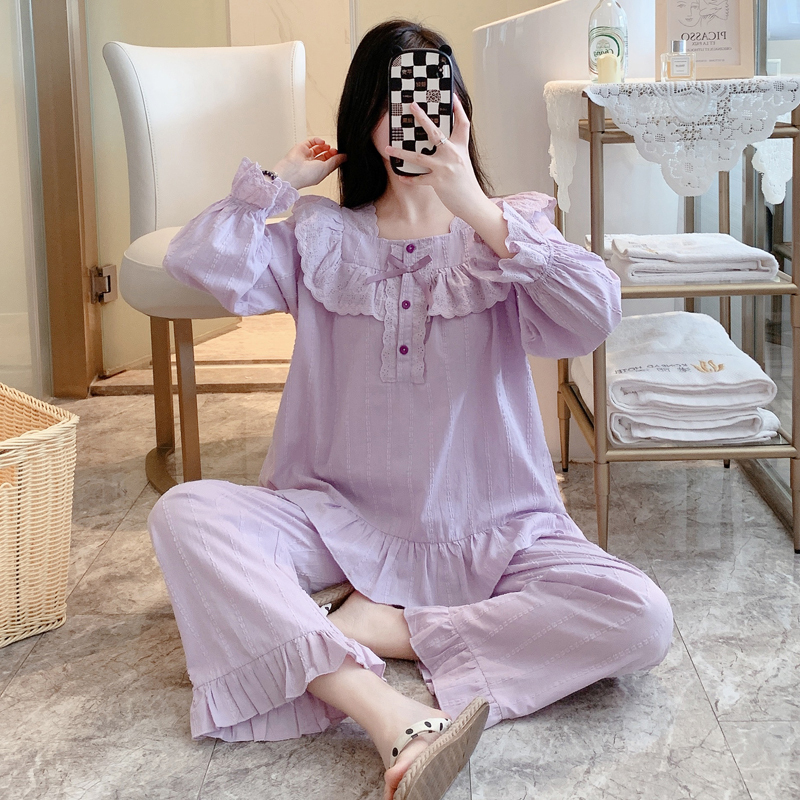 Pajamas for Women in Spring and Autum, Sweet and Cute Princess Style Palace Home Clothes, Pure Cotton Suit, Purple 2026 New Style, Winter