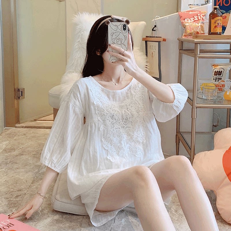 Pajamas Woman 2021 New Summer Slim Short Sleeves Shorts Cute Palace Windy Princess Home Conserved Two Style Suits