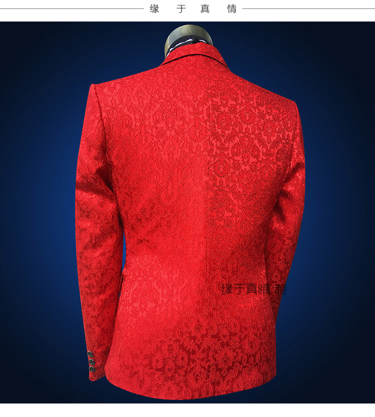New Slim Suit Suit Thêu Hàn Quốc Đen Cổ áo Hoa tối Màu đen Đỏ Xanh Nam Ca sĩ Siyi tổ chức biểu diễn áo vest nam cao cấp