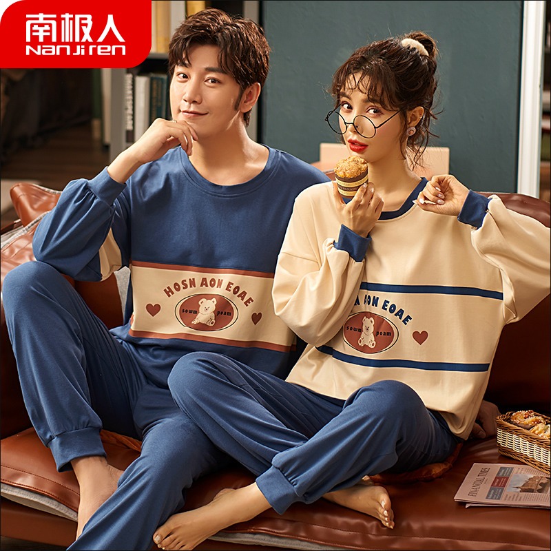 South Pole lovers sleeping clothes autumn and winter style women pure cotton full cotton long sleeve men 2022 new spring and autumn season home clothes