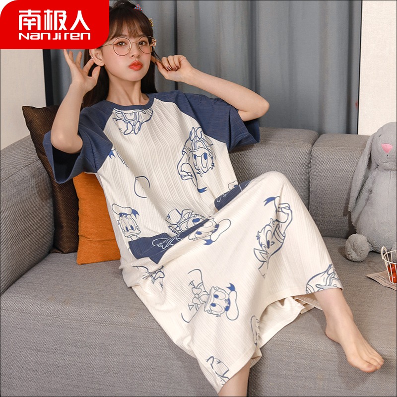 South Pole Man Short Sleeve Sleeping Skirt Woman Summer Long Version Cute Pure Cotton Summer Pyjamas 2022 New size Sizes Home Clothing