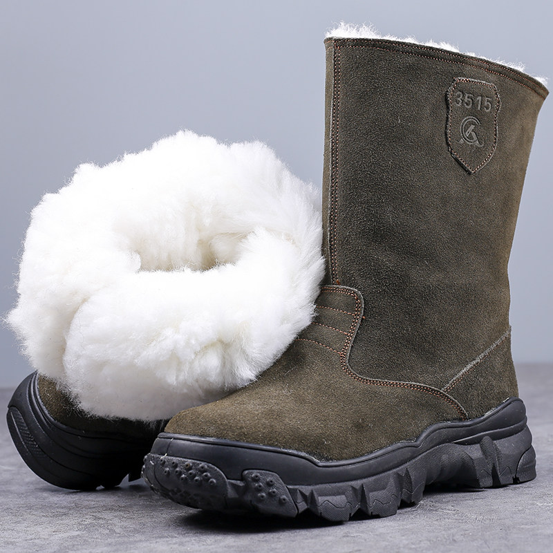 Red Flame Ship Wool Boots Men's Winter Fur Snow Boots Thickened and Warm Northeast Cotton Shoes High Top Mongolian Boots Riding