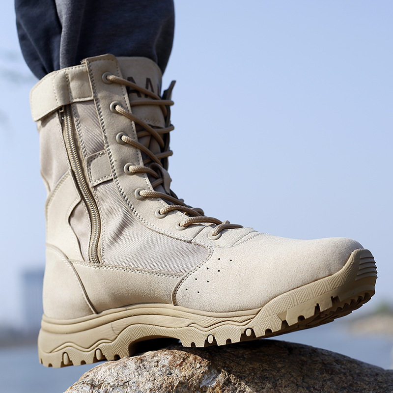Outdoor high-top zipper desert boots soft-soled combat training boots men's breathable hiking shoes spring and autumn tactical shoes hiking shoes