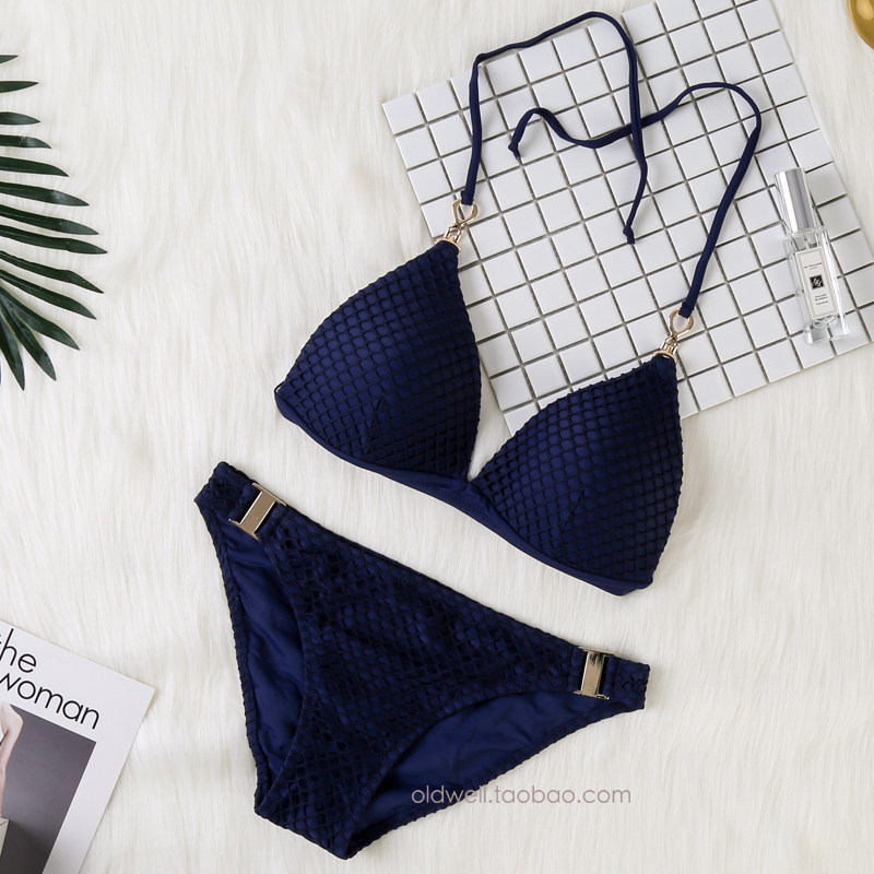 Gathered bigbreasted bikini swimsuit threepiece women's split sexy