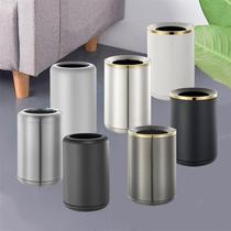 Stainless steel trash can without cover with pressure ring white round 8L black household bathroom bedroom living room sanitary bucket