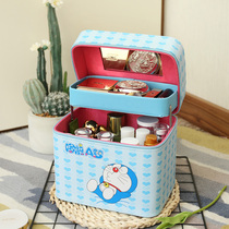 Cute cartoon girl heart Korean makeup bag large capacity double layer makeup case handheld skin care products square storage box