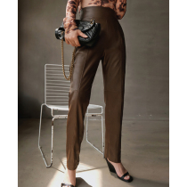 Z boss custom thick elastic sheepskin high waist ankle-length pants tapered slim foot mouth zipper leather pants women