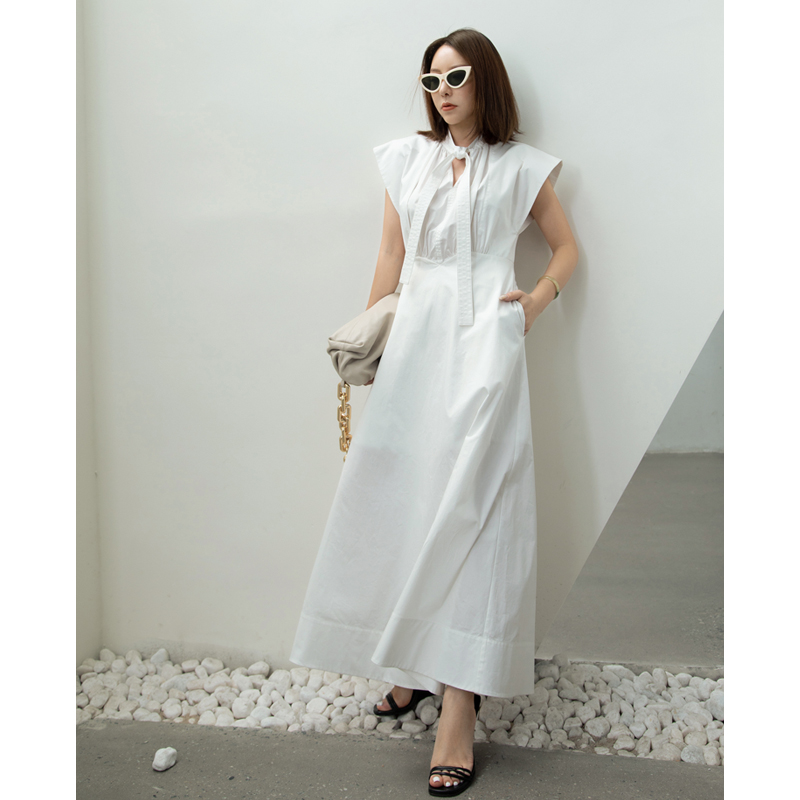 Z Boss Priest Lukewarm Wind Flat Shoulder Lace with pure cotton one-piece dress No sleeves Long style X large swing dress 