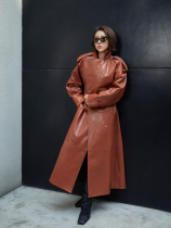 Z boss BV catwalk Fry Street glossy wrinkle sheepskin big windbreaker accordion arm folded waist military and political leather jacket