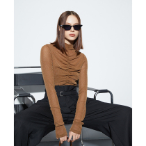 Z boss Metal Glitter micro-pleated pleated body S-shaped cutting thin through irregular sexy base shirt female