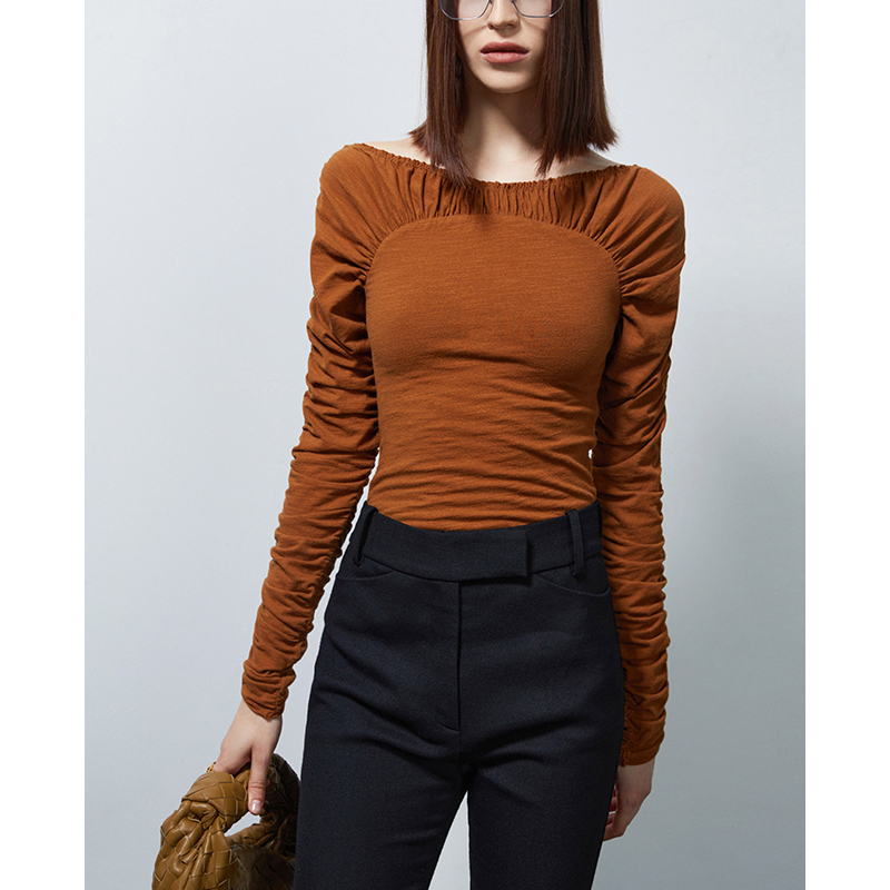 Z boss two wearing collars, fashion retro style retro design style pleat grinding wool even body T-shirt woman