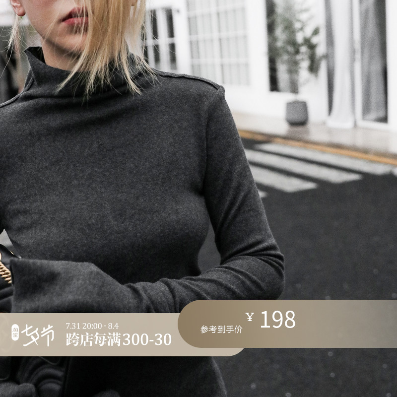 Z Boss Spring Autumn New Medium Long Version Packs Hip-Thickened Milled Undershirt Volcano type Upright Collar for a T-shirt woman