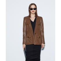 Z boss art-level heavy industry garment leather clothing simple atmosphere deep V shape suit women x-shaped outline sheep leather clothing women