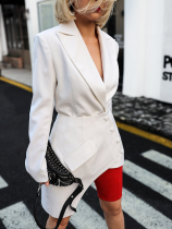 Z boss modern two-piece apron suit asymmetrical straight large collar deep V wool blazer for women