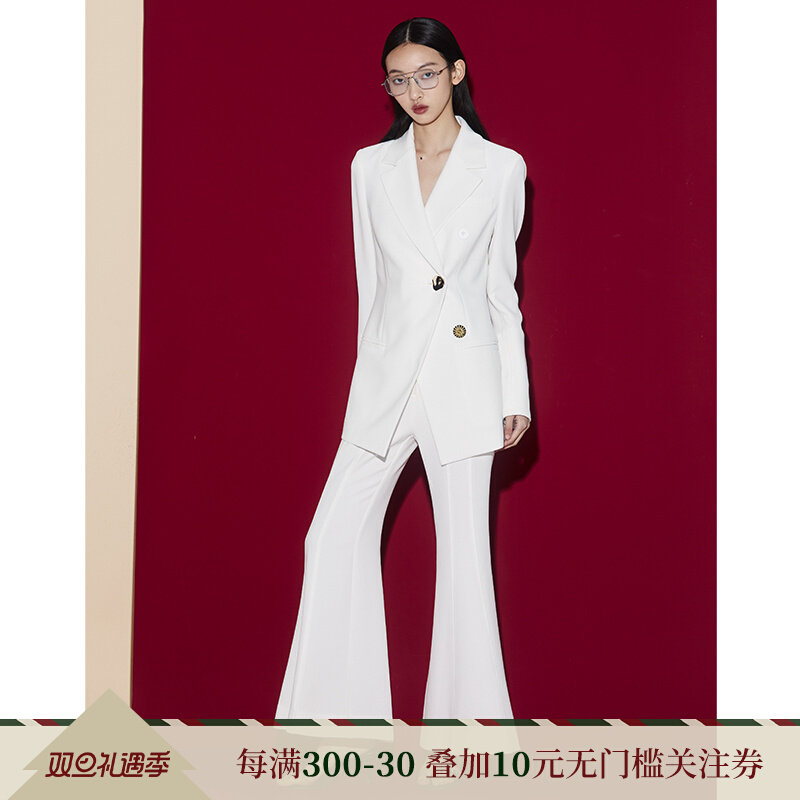 Boss Z temperament elegant suit women V-neck special-shaped buckle lean cut waist smooth simple shoulder line suit women