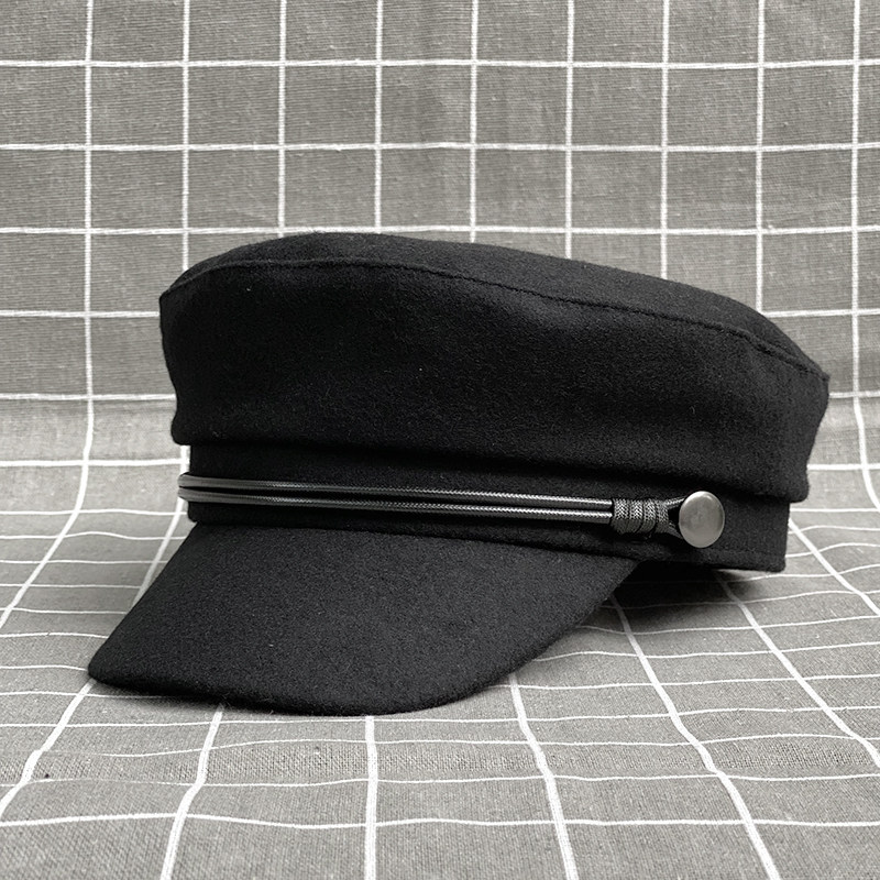 Japanese retro beret, unisex flat-top hat, new autumn/winter style, thick waxed rope, elegant newsboy cap, duckbill painter's cap.