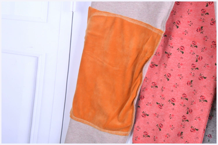 Phụ nữ trung niên và già cotton miếng đệm đầu gối và quần dài nhung cotton cao eo in quần cộng với quần béo cỡ lớn ấm quan giu nhiet