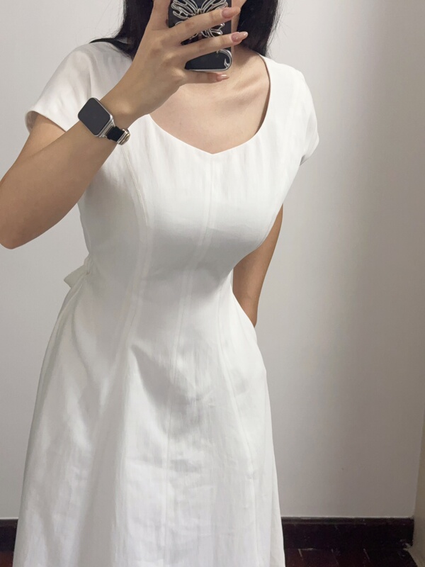 No.13【Basic Little White Dress】Eight-Piece Cut·With Pockets·Slimming Waist·Large Bust Version