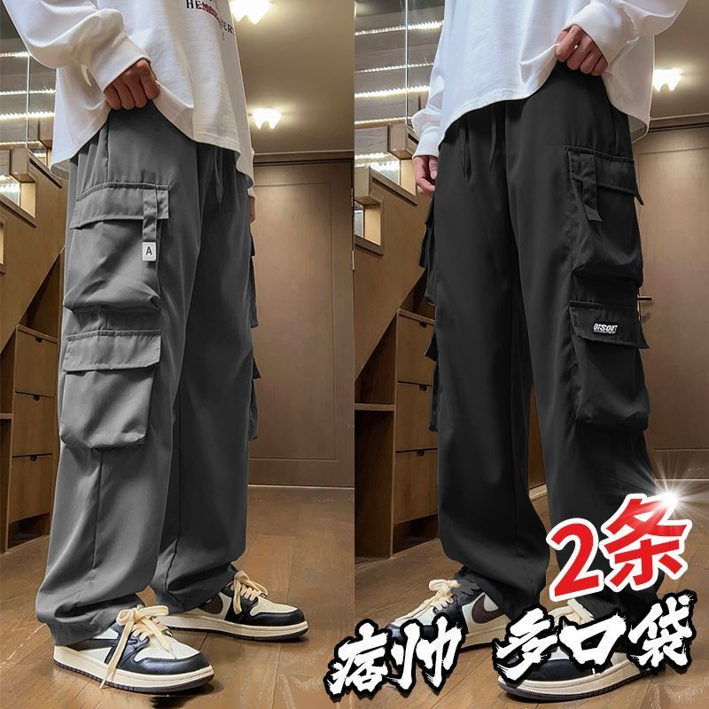 New Style Cargo Pants, Large Size, Loose Fit, Thin, Trendy Straight-Leg Casual Pants, Trendy Brand, Durable Casual Pants with Pockets, Long Pants
