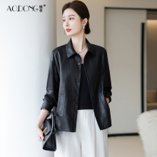 Jacket, genuine leather, new women's fashion leather jacket, Haining leather long sleeved spring and autumn Korean version, medium length jacket, lapel sheep