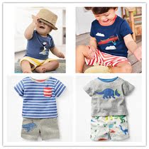 Spot BD MB Boy Clothing Boy Cartoon Dinosaur Aircraft Striped Short Sleeve T-shirt Shorts Suit L
