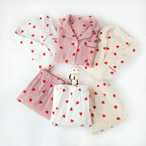 Summer crepe pajamas long sleeve ladies sweet loose double wash cotton gauze summer home suit set thin cotton