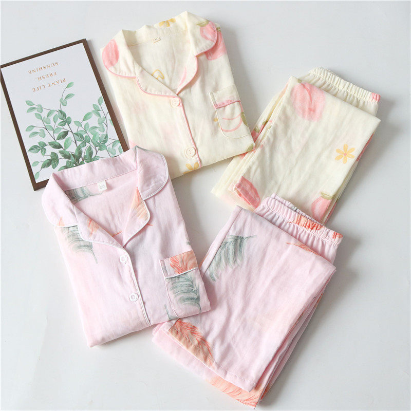 Spring Summer Style Day Department Pure Cotton Cotton Cloth Pajamas Woman Long Sleeve Long Pants Spring Autumn Season Open-Shirt Thin-style Residence Suit-Taobao