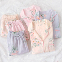 National color long sleeve thin cotton pajamas women Spring and Autumn summer cotton double cotton gauze home suit big flower