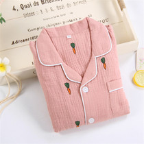 Spring and autumn pajamas Women Men couples cotton double cotton yarn long sleeve cotton home clothing set thin students