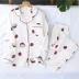 Maruko ~ mùa hè cotton gạc đồ ngủ của phụ nữ dài tay hai lớp giặt cotton gạc cardigan mùa xuân dịch vụ nhà phù hợp với mỏng - Bộ Pajama