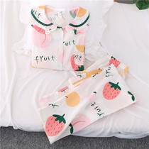 Spring and summer cotton gauze cute pajamas women double cotton yarn long sleeve trousers cotton thin summer home suit