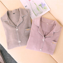 Japanese cotton couple pajamas women autumn and winter hairless flannel cotton men long sleeve cardigan home suit