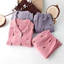 Summer couple double washed cotton Zou gauze pajamas men and women loose size short sleeve home wear set thin