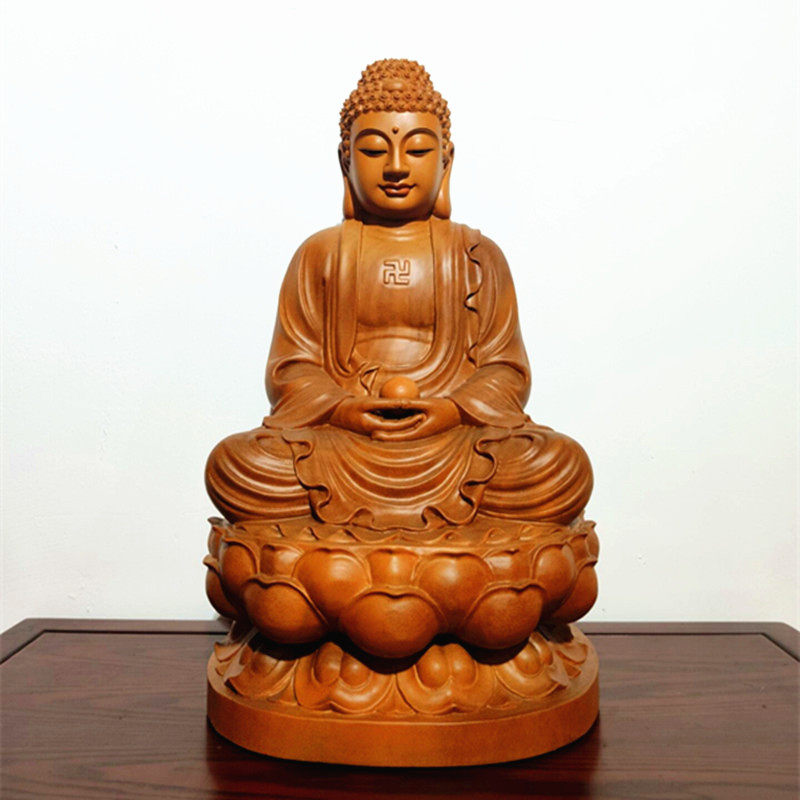 Camphor hand-carved master Sakyamuni Buddha whole wood Buddha statue home worship holy statue handicraft decoration three treasures