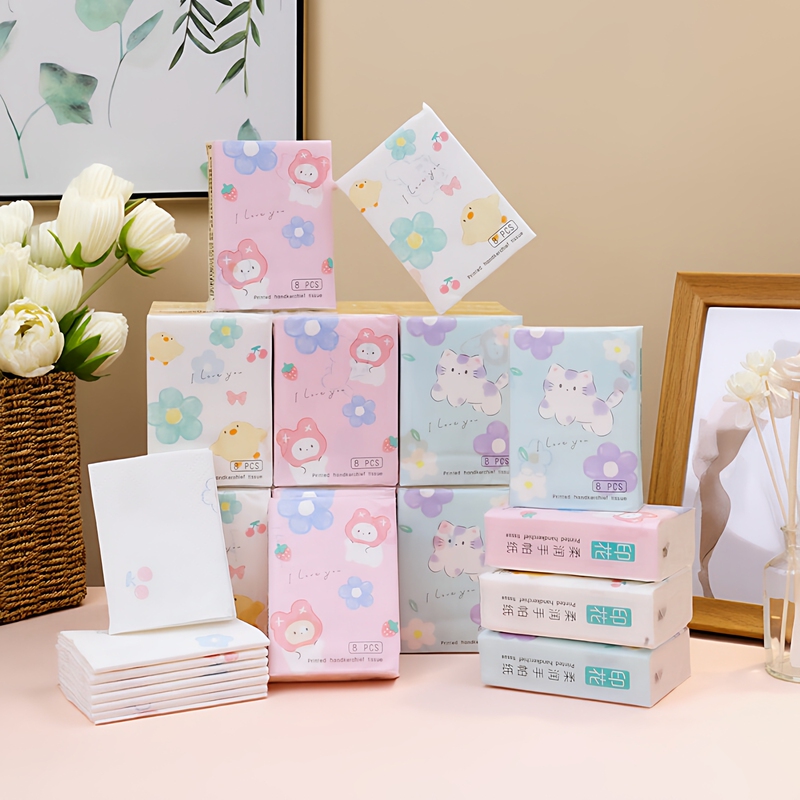 Patterned Small Pack of Tissues, Printed Handkerchief Paper, Student Portable Tissues, Cute Tissue Paper, Girls' Travel Portable Tissues
