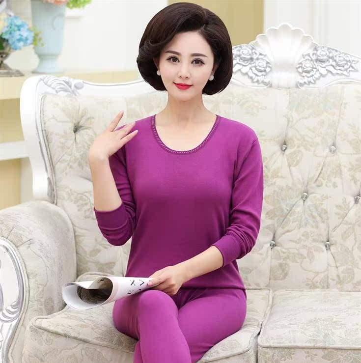 Trung niên dây quần lót già ấm bộ womens bông cao cổ quần mùa thu lớn bà mẹ kích thước.